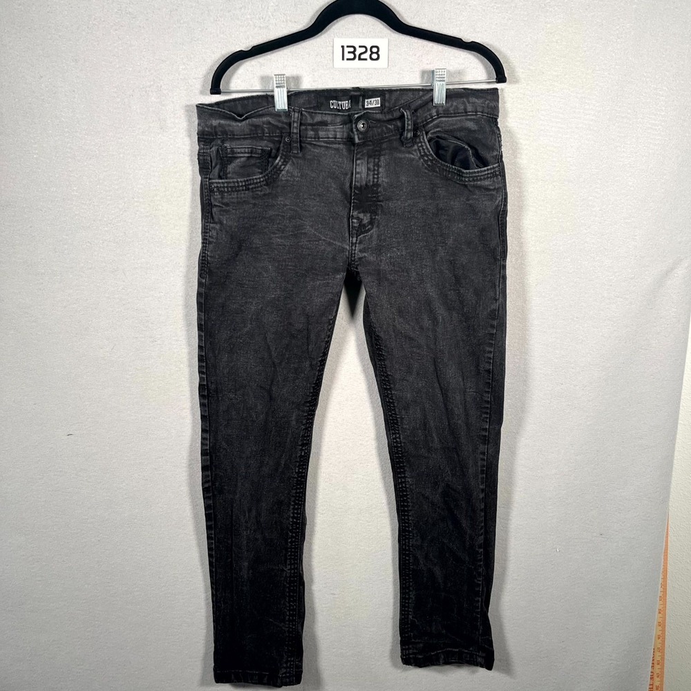 Cultura Jeans Men 34x30 Black Denim Dark Wash Stretch Everyday Wear Straight Leg